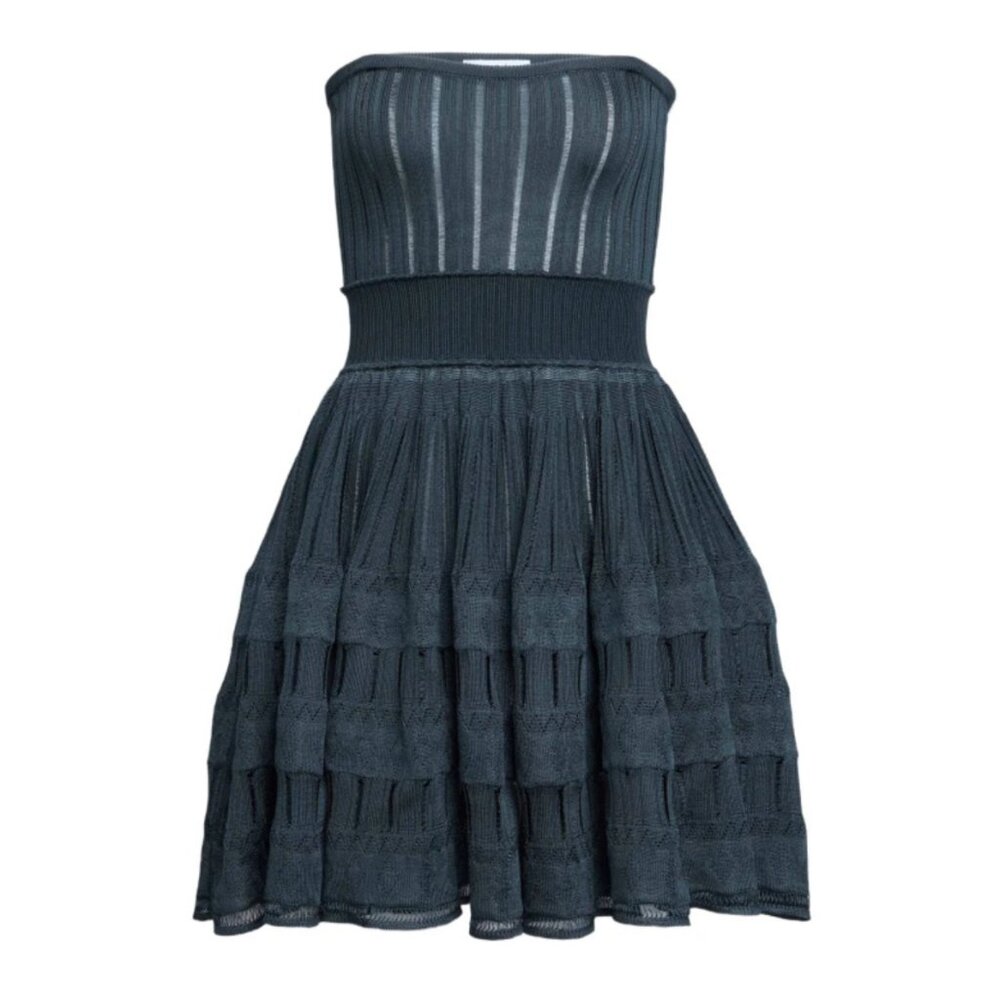 Alaia Crinoline Knit A-Line Square-Neck Mini Dress, Blue Grey, Size FR 36, Small - Picture 6 of 14